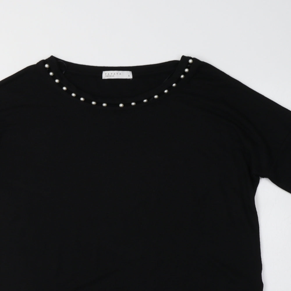 Papaya Womens Black Crew Neck  Viscose Tunic Jumper Size S