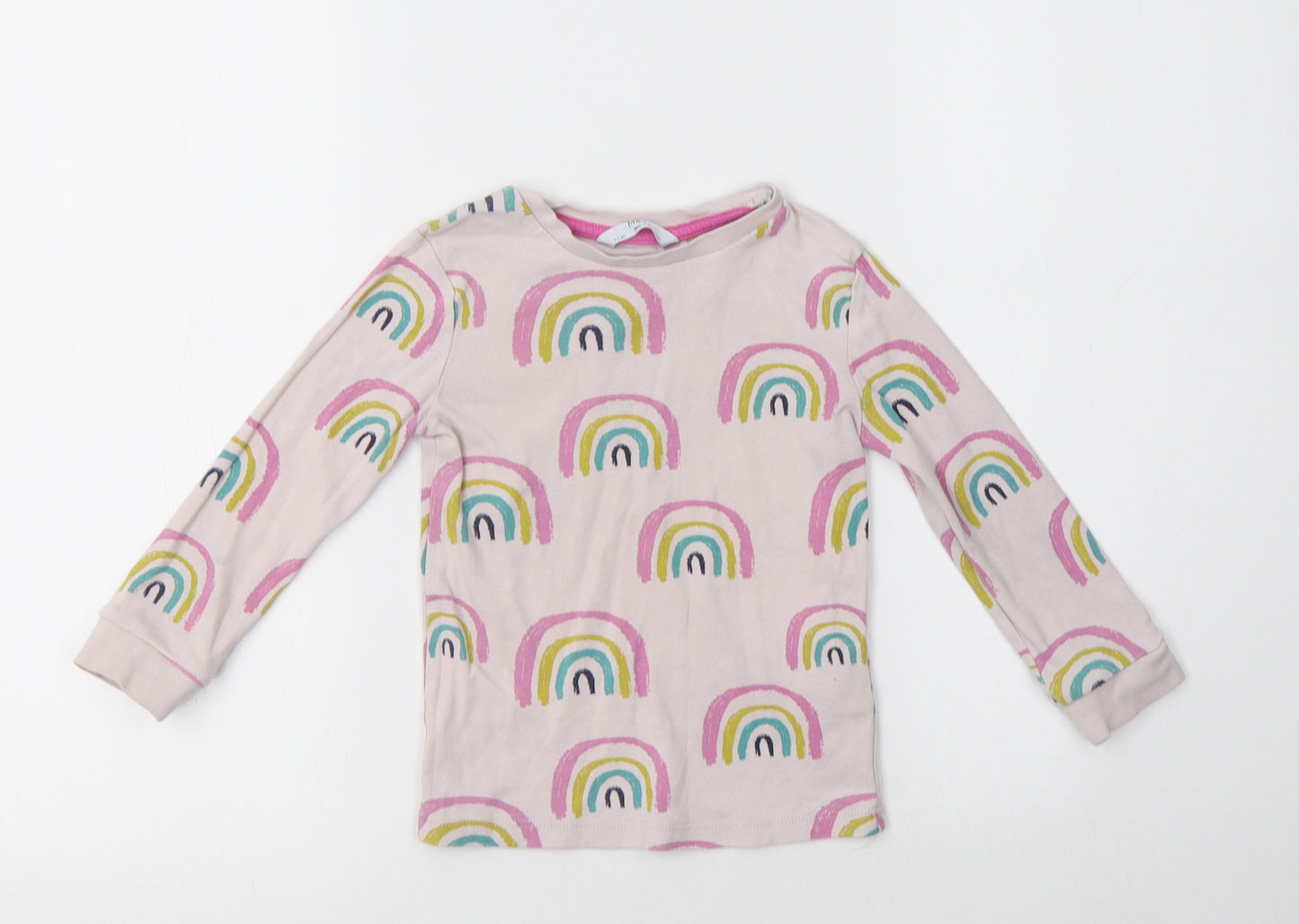 M&S Girls Pink Geometric Cotton Top Pyjama Top Size 2-3 Years   - Rainbow