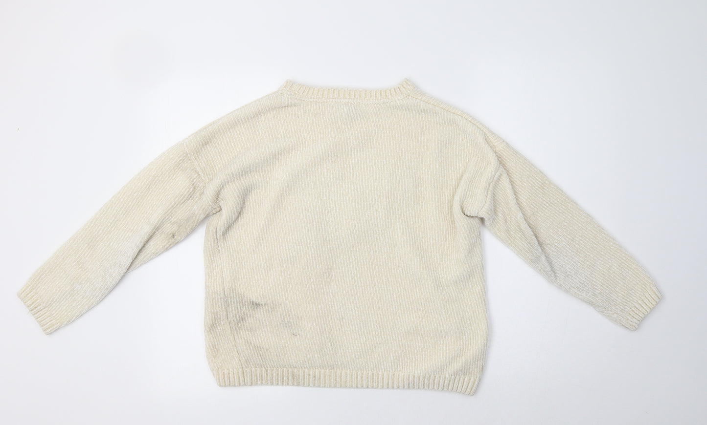 Primark Girls Beige Crew Neck  Polyester Pullover Jumper Size 14-15 Years   - Heart