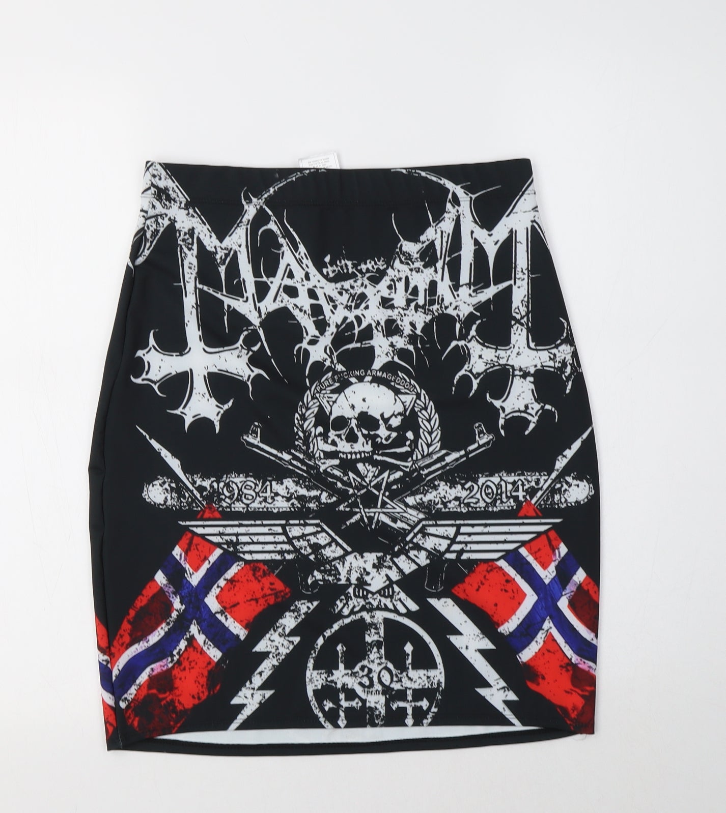 Preworn Womens Black Geometric Polyester Mini Skirt Size L    - Skull