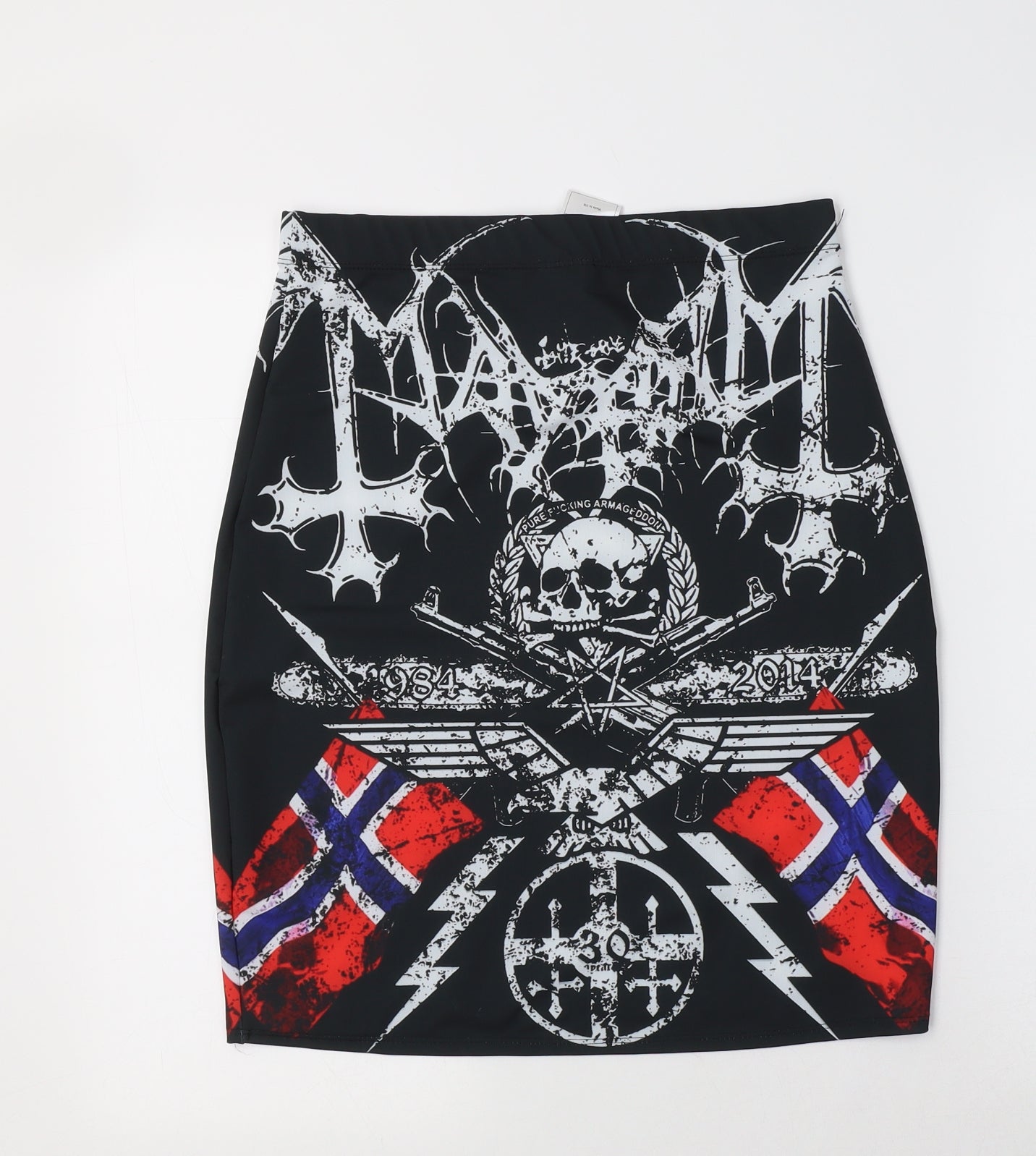 Preworn Womens Black Geometric Polyester Mini Skirt Size L    - Skull