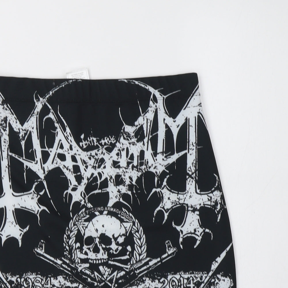 Preworn Womens Black Geometric Polyester Mini Skirt Size L    - Skull