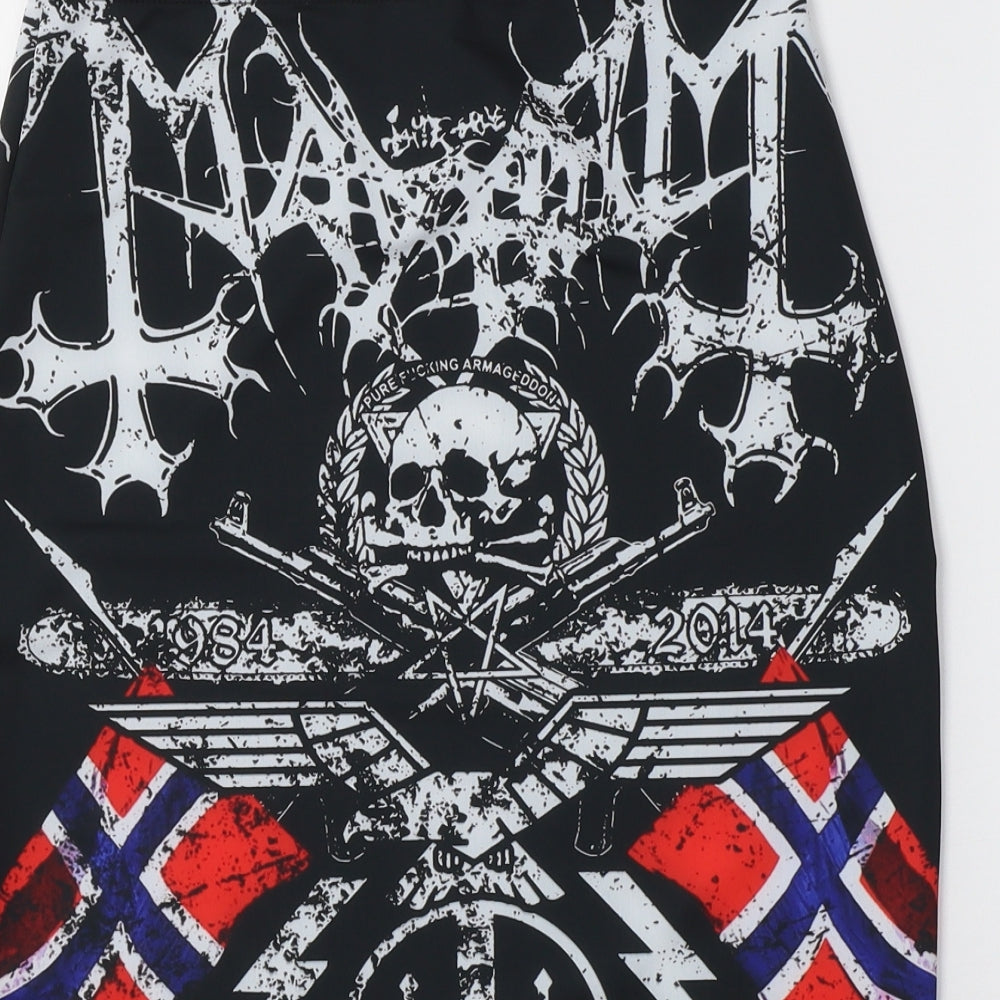 Preworn Womens Black Geometric Polyester Mini Skirt Size L    - Skull