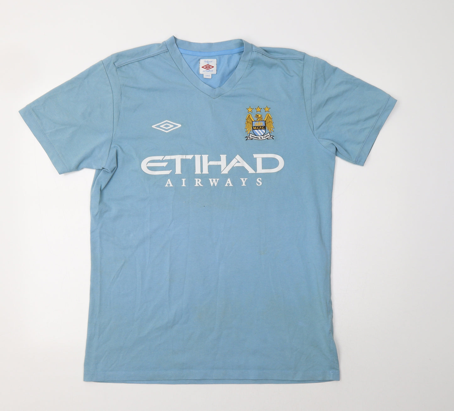 Umbro Mens Blue  Cotton  T-Shirt Size L V-Neck