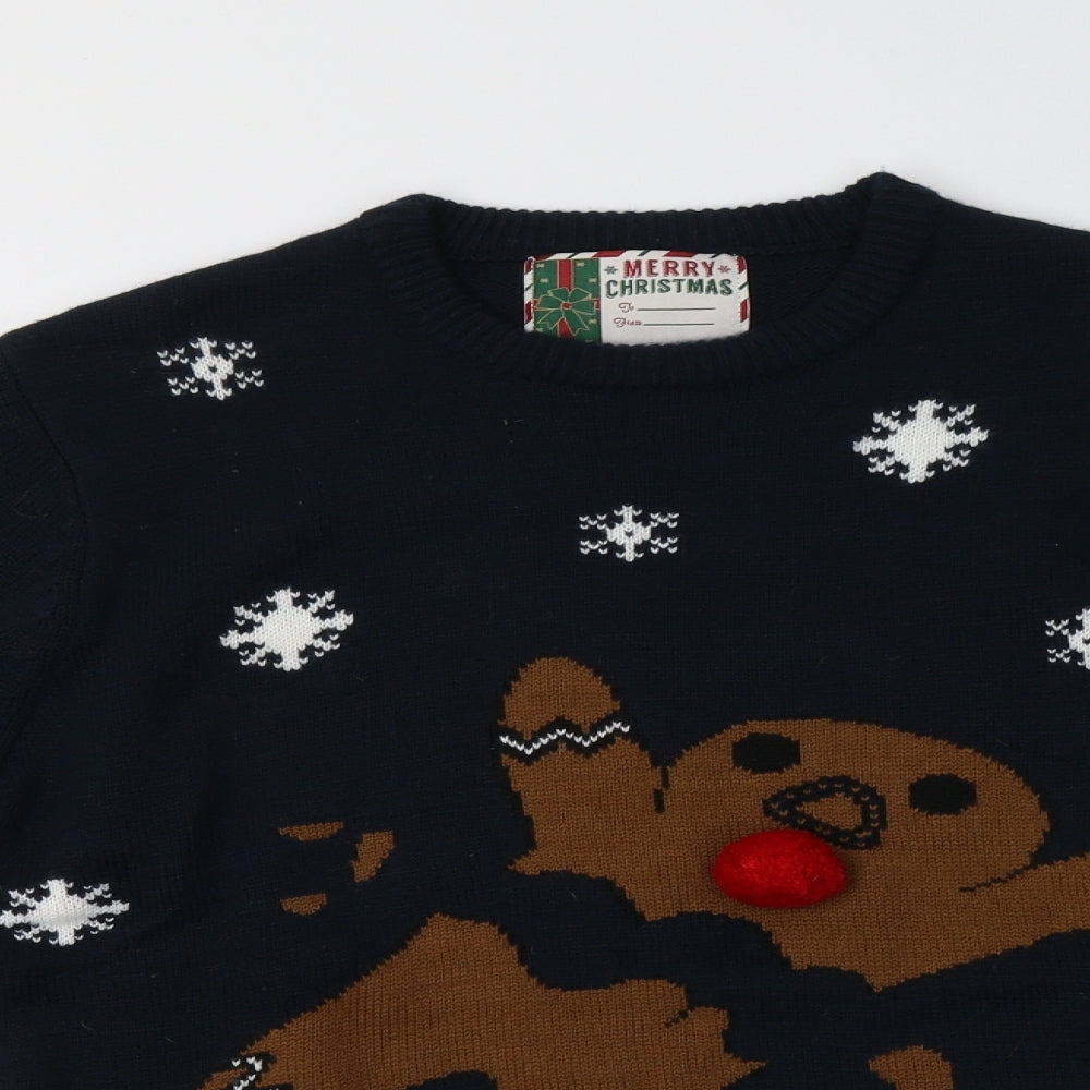 Primark Mens Blue Crew Neck  Acrylic Pullover Jumper Size M   - Christmas Jumper