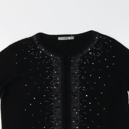 M&S Womens Black Crew Neck  Acrylic Cardigan Jumper Size 10