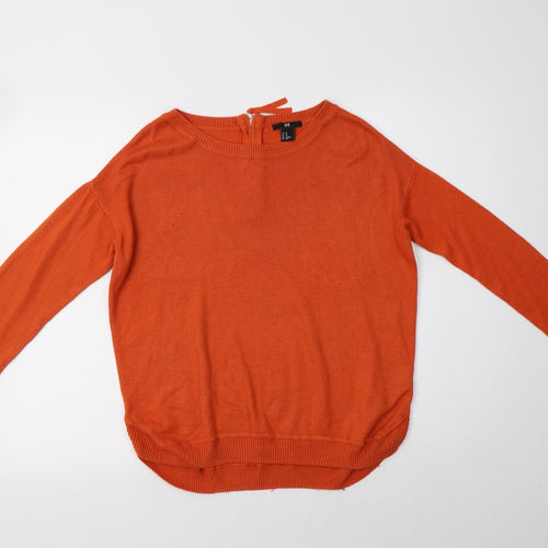 H&M Womens Orange Crew Neck  Acrylic Pullover Jumper Size XS