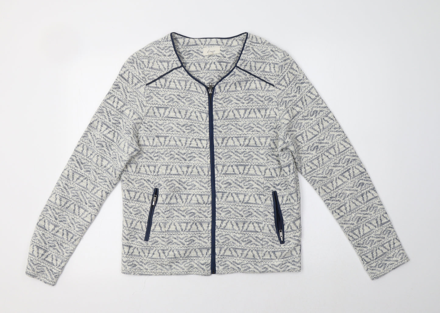Linea Womens Blue Geometric  Jacket Blazer Size 14