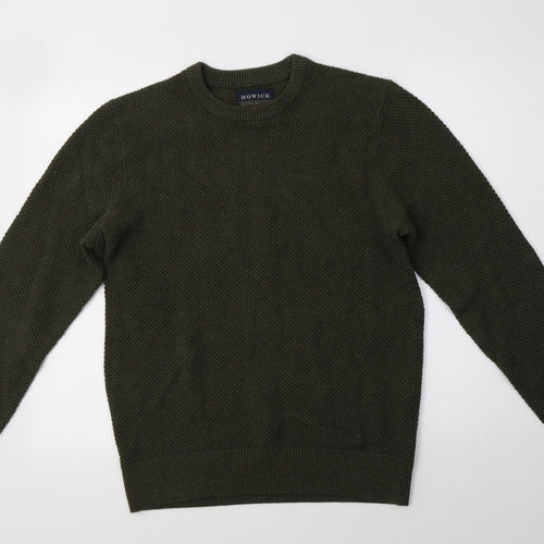 Howick Mens Green Crew Neck  Cotton Pullover Jumper Size M