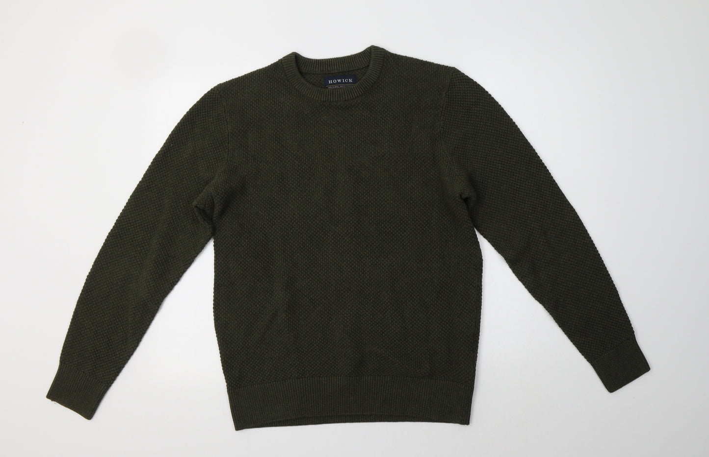 Howick Mens Green Crew Neck  Cotton Pullover Jumper Size M