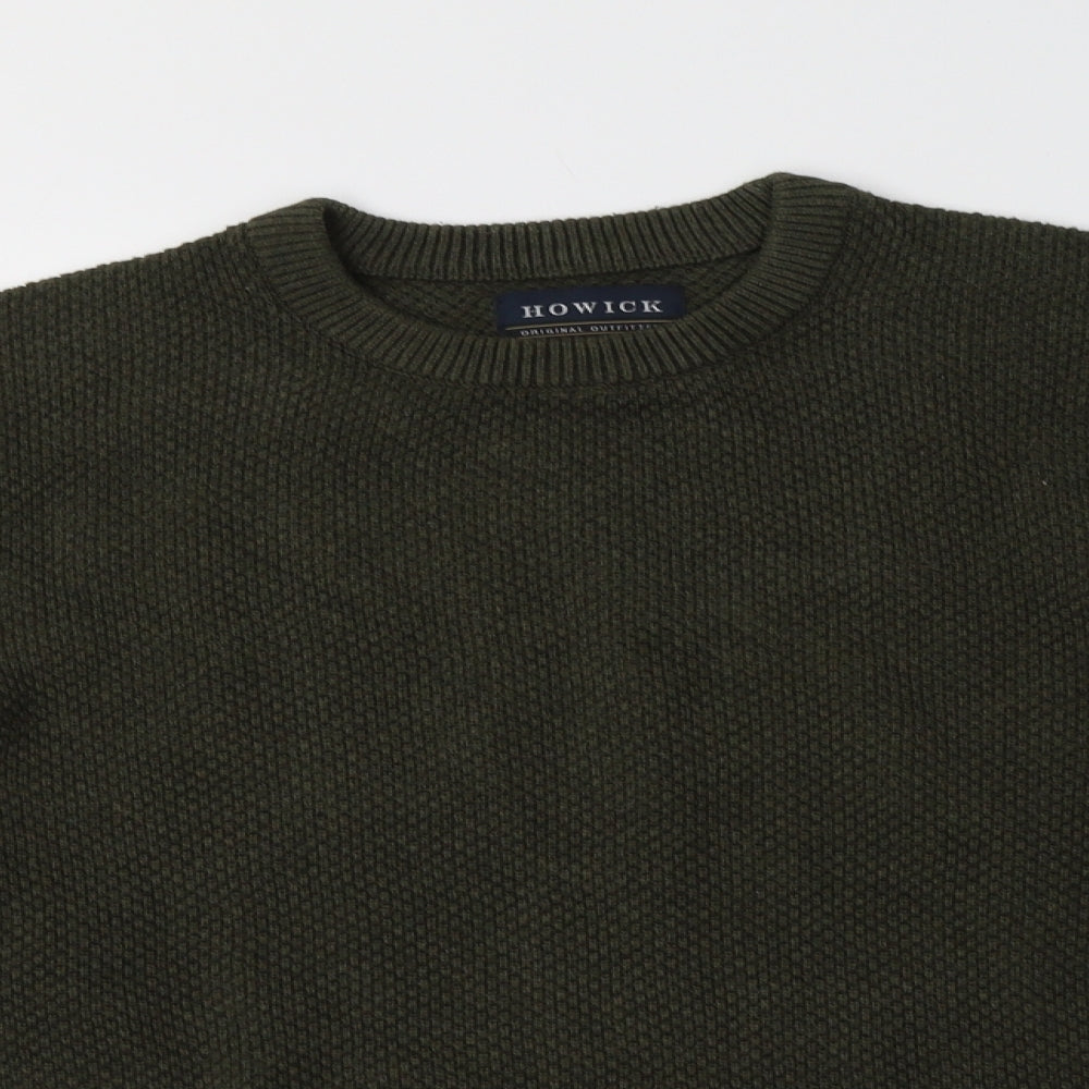 Howick Mens Green Crew Neck  Cotton Pullover Jumper Size M