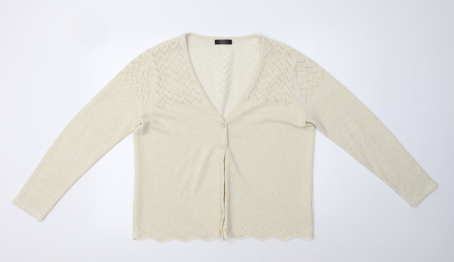 BM Womens Beige V-Neck  Acrylic Cardigan Jumper Size M
