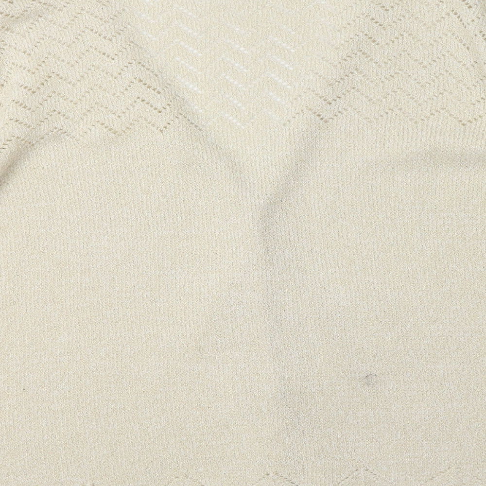 BM Womens Beige V-Neck  Acrylic Cardigan Jumper Size M