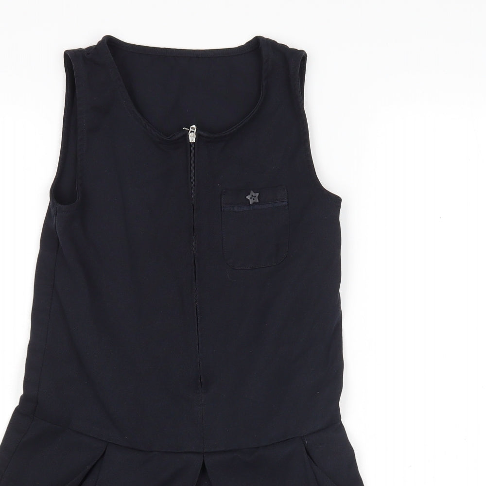 LILY&DAN Girls Blue  Polyester Pinafore/Dungaree Dress  Size 7-8 Years  Round Neck  - School wear