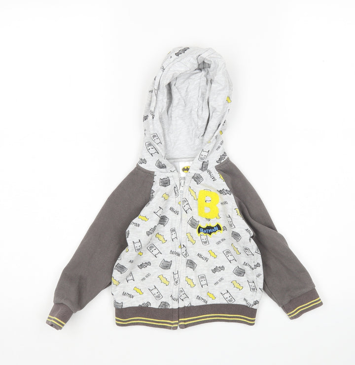CoolClub Boys Grey  Cotton Full Zip Hoodie Size 2 Years   - Bat Man