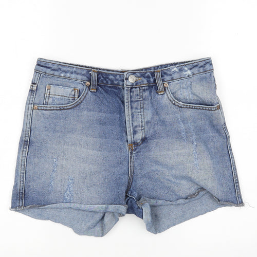 Topshop Womens Blue  Cotton Cut-Off Shorts Size 28 in L3 in Regular