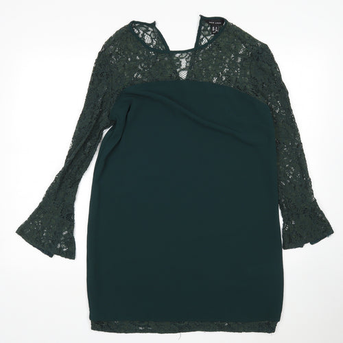 New Look Womens Green Floral Polyester Sheath  Size 12  Round Neck