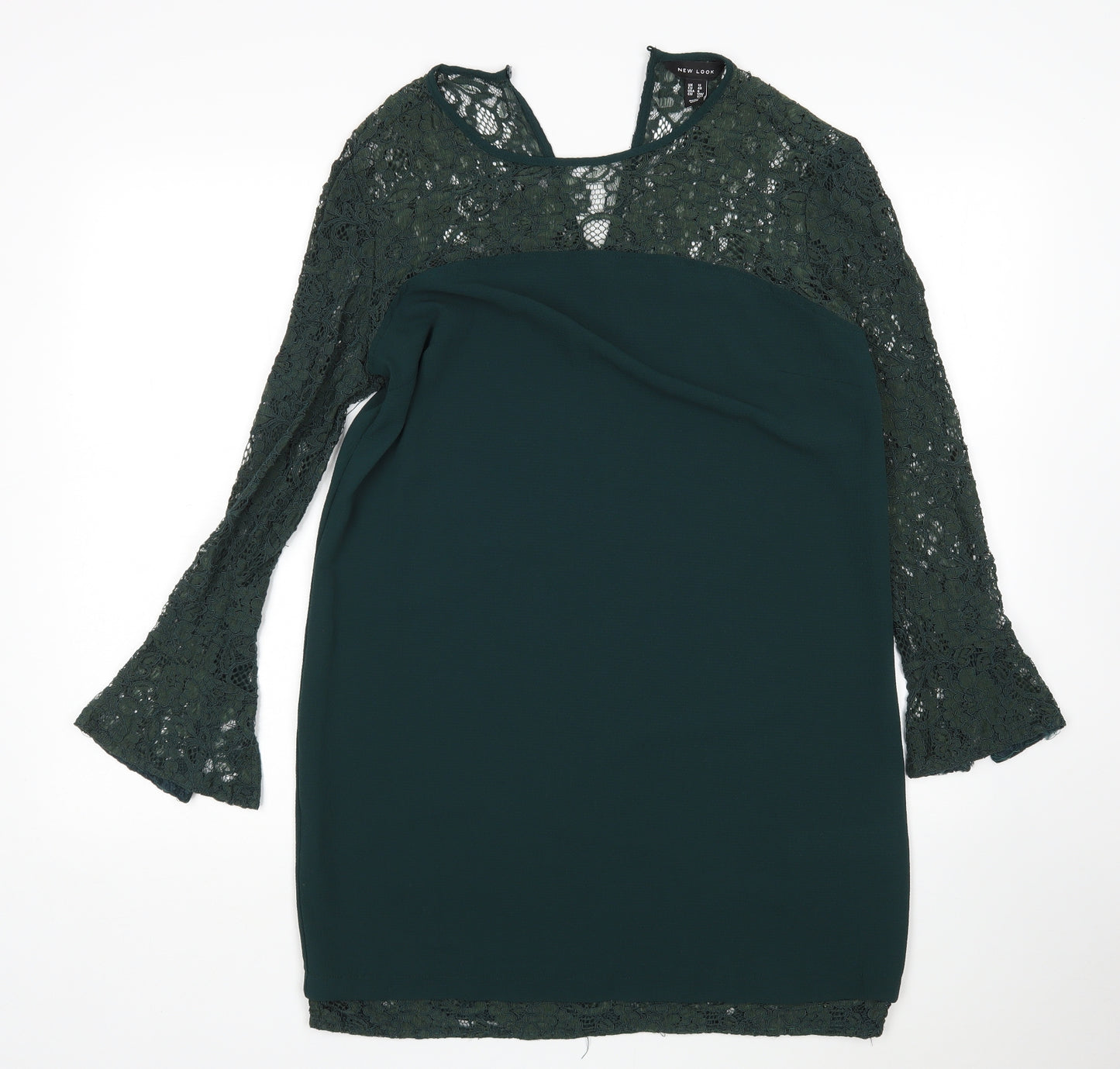 New Look Womens Green Floral Polyester Sheath  Size 12  Round Neck