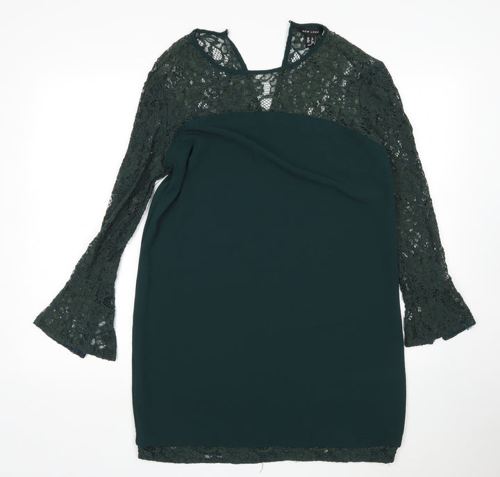 New Look Womens Green Floral Polyester Sheath  Size 12  Round Neck