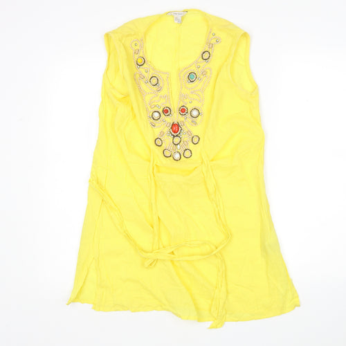 Zara Womens Yellow  Cotton Basic Blouse Size L V-Neck