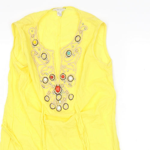 Zara Womens Yellow  Cotton Basic Blouse Size L V-Neck