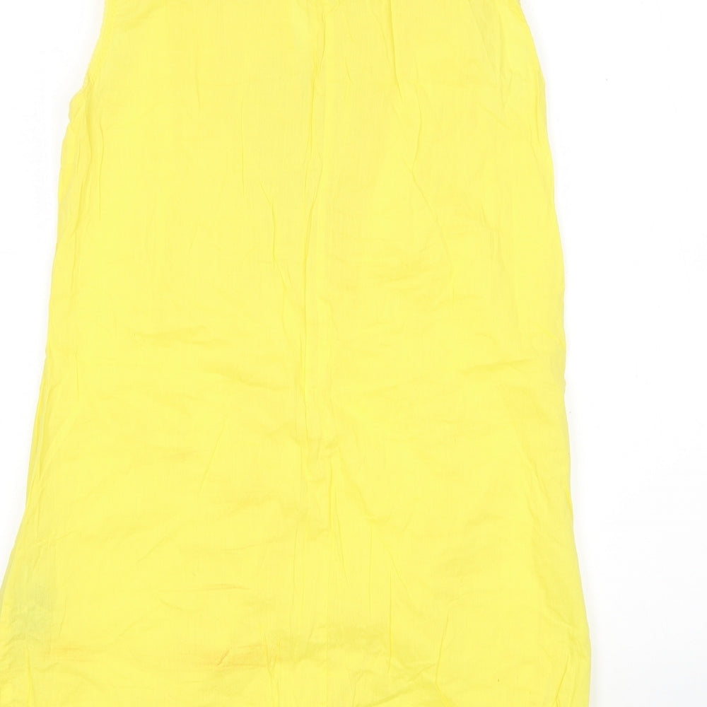 Zara Womens Yellow  Cotton Basic Blouse Size L V-Neck