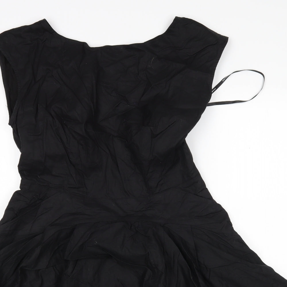 Warehouse Womens Black  Cotton Fit & Flare  Size 14  Round Neck