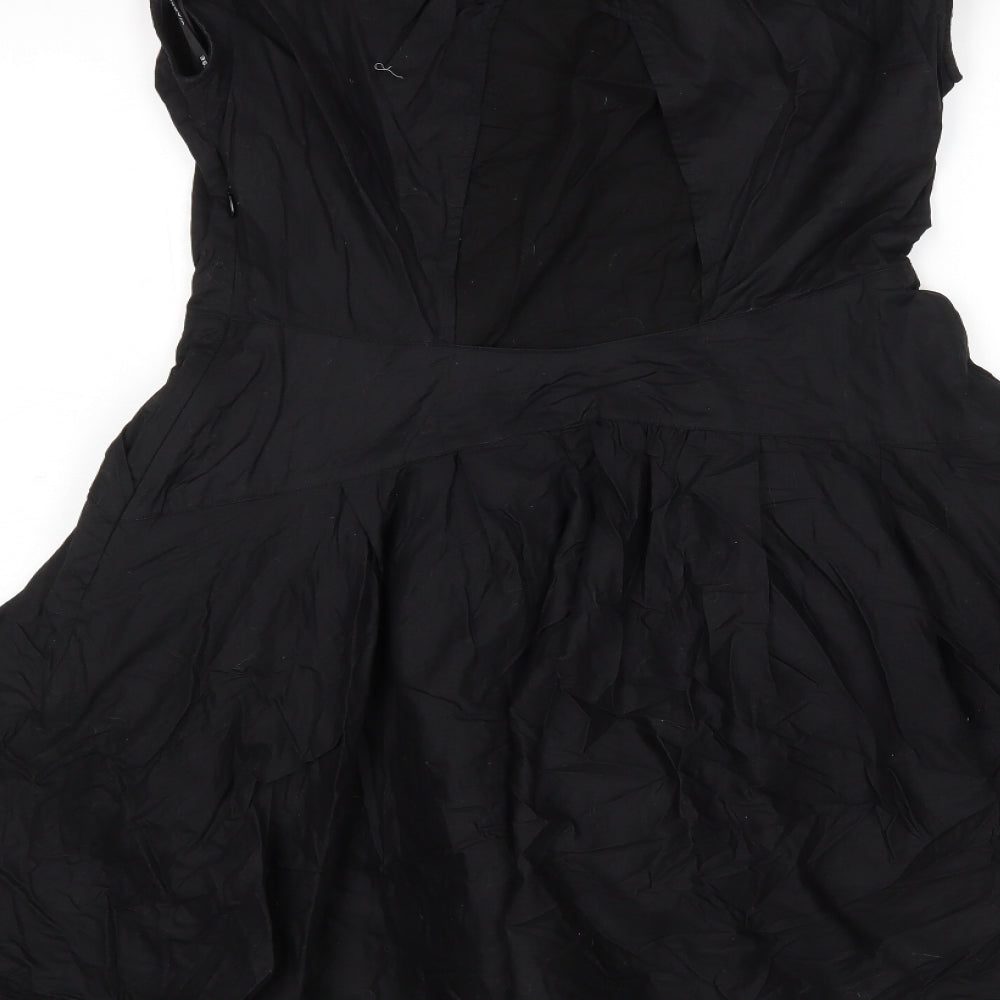 Warehouse Womens Black  Cotton Fit & Flare  Size 14  Round Neck