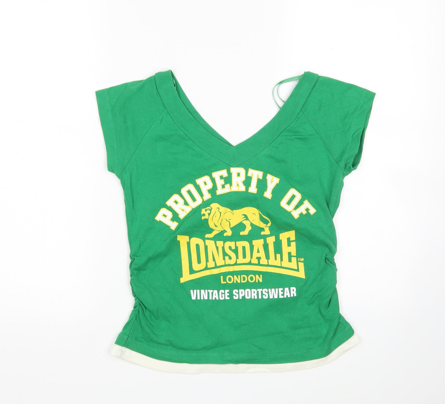 Lonsdale Womens Green  Cotton Basic T-Shirt Size 12 V-Neck