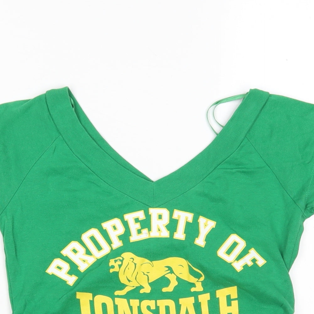Lonsdale Womens Green  Cotton Basic T-Shirt Size 12 V-Neck
