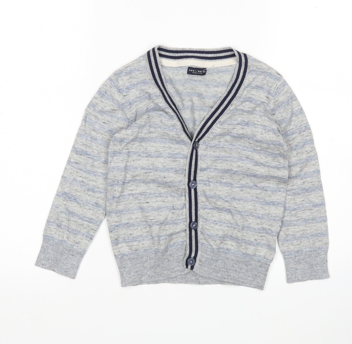 NEXT Boys Multicoloured V-Neck Striped Cotton Cardigan Jumper Size 4 Years