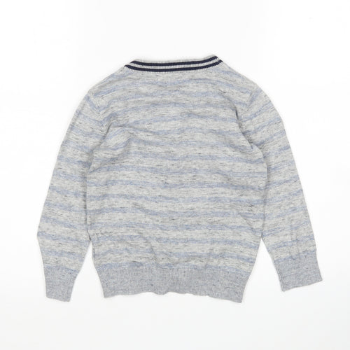 NEXT Boys Multicoloured V-Neck Striped Cotton Cardigan Jumper Size 4 Years