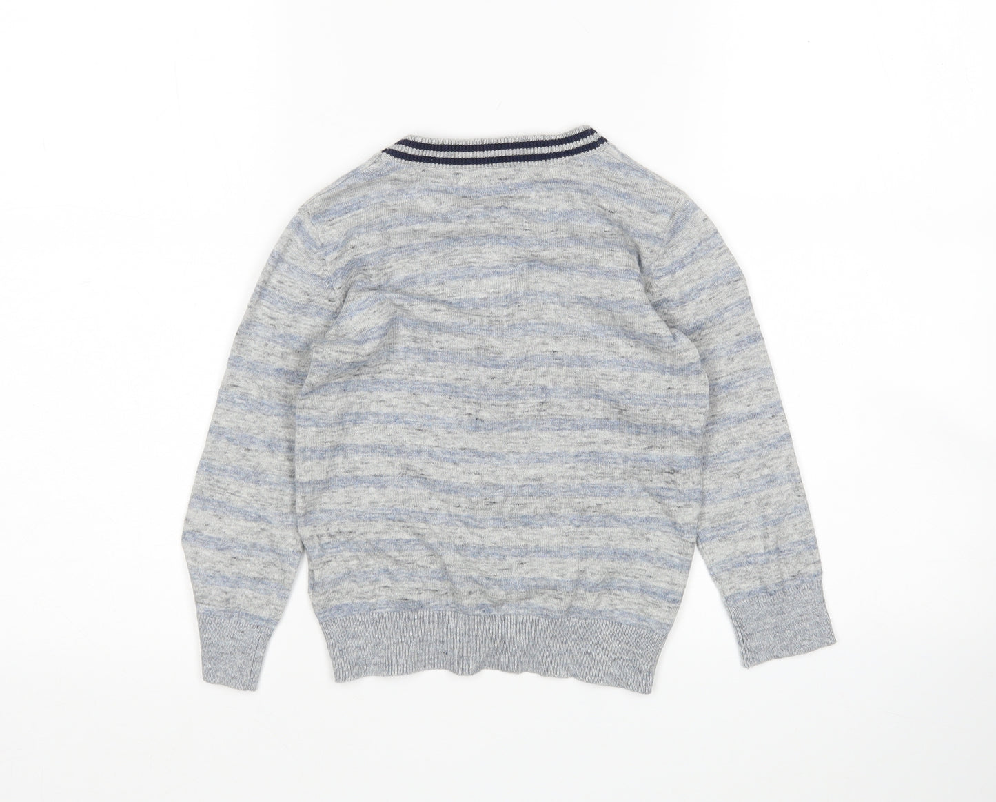 NEXT Boys Multicoloured V-Neck Striped Cotton Cardigan Jumper Size 4 Years