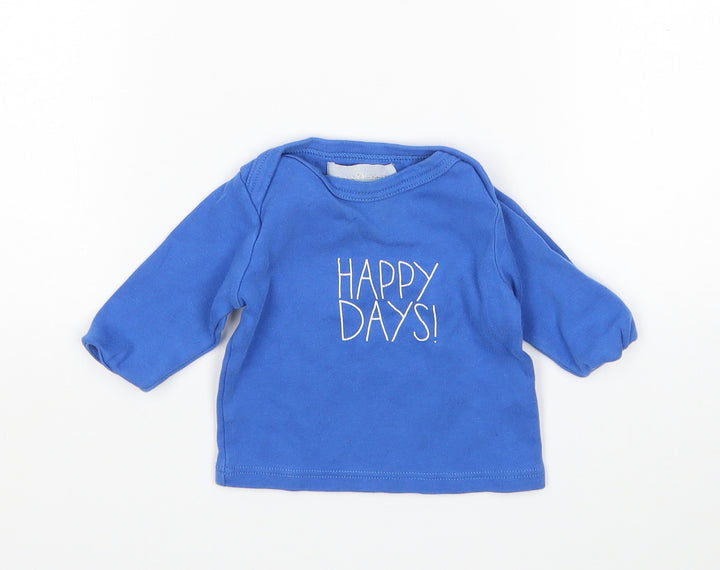 Bob & Blossom Boys Blue  Cotton Basic T-Shirt Size 6-9 Months Round Neck