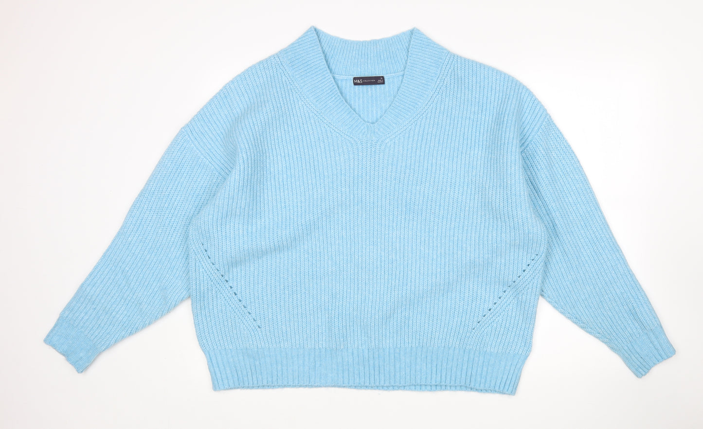 M&S Womens Blue V-Neck  Polyamide Pullover Jumper Size XL