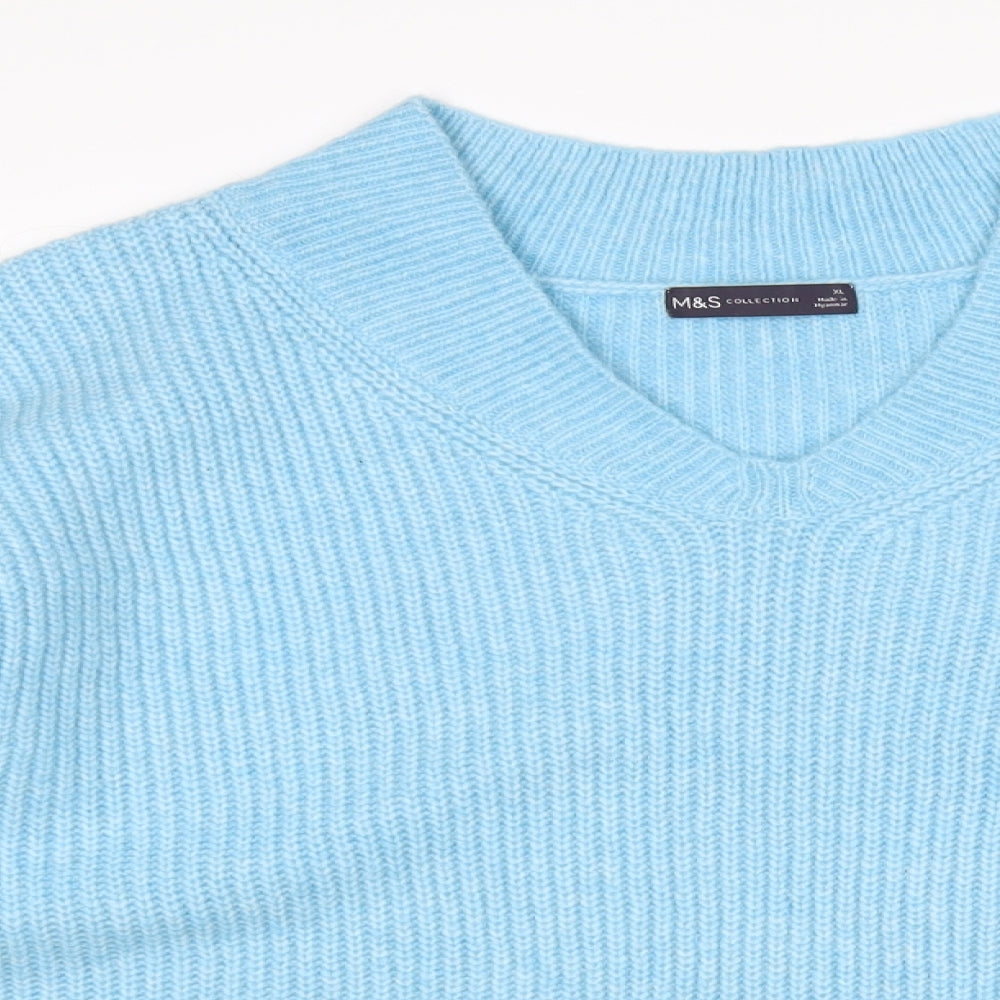 M&S Womens Blue V-Neck  Polyamide Pullover Jumper Size XL