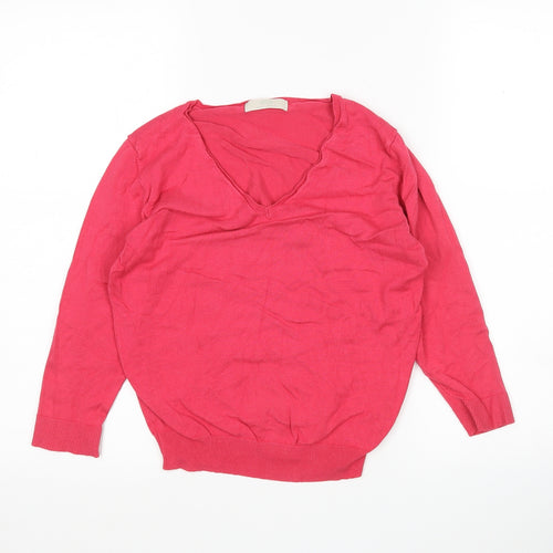 M&S Womens Pink V-Neck  Viscose Pullover Jumper Size 12