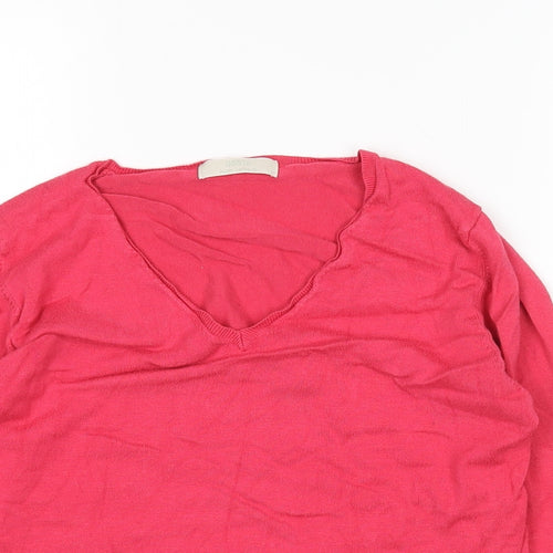 M&S Womens Pink V-Neck  Viscose Pullover Jumper Size 12