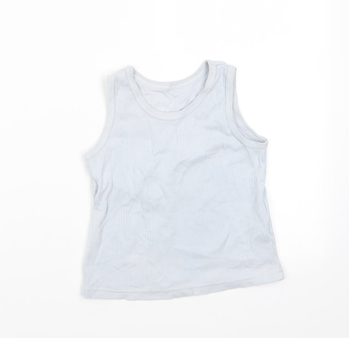 George Boys Grey  Cotton Basic Tank Size 5-6 Years Round Neck  - Pale Grey/Blue