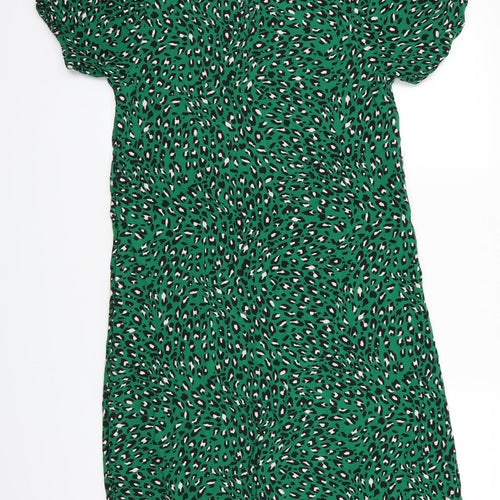 Papaya Womens Green Animal Print Viscose A-Line  Size 10  Round Neck  - Green Black Ivory Elasticed sleeves