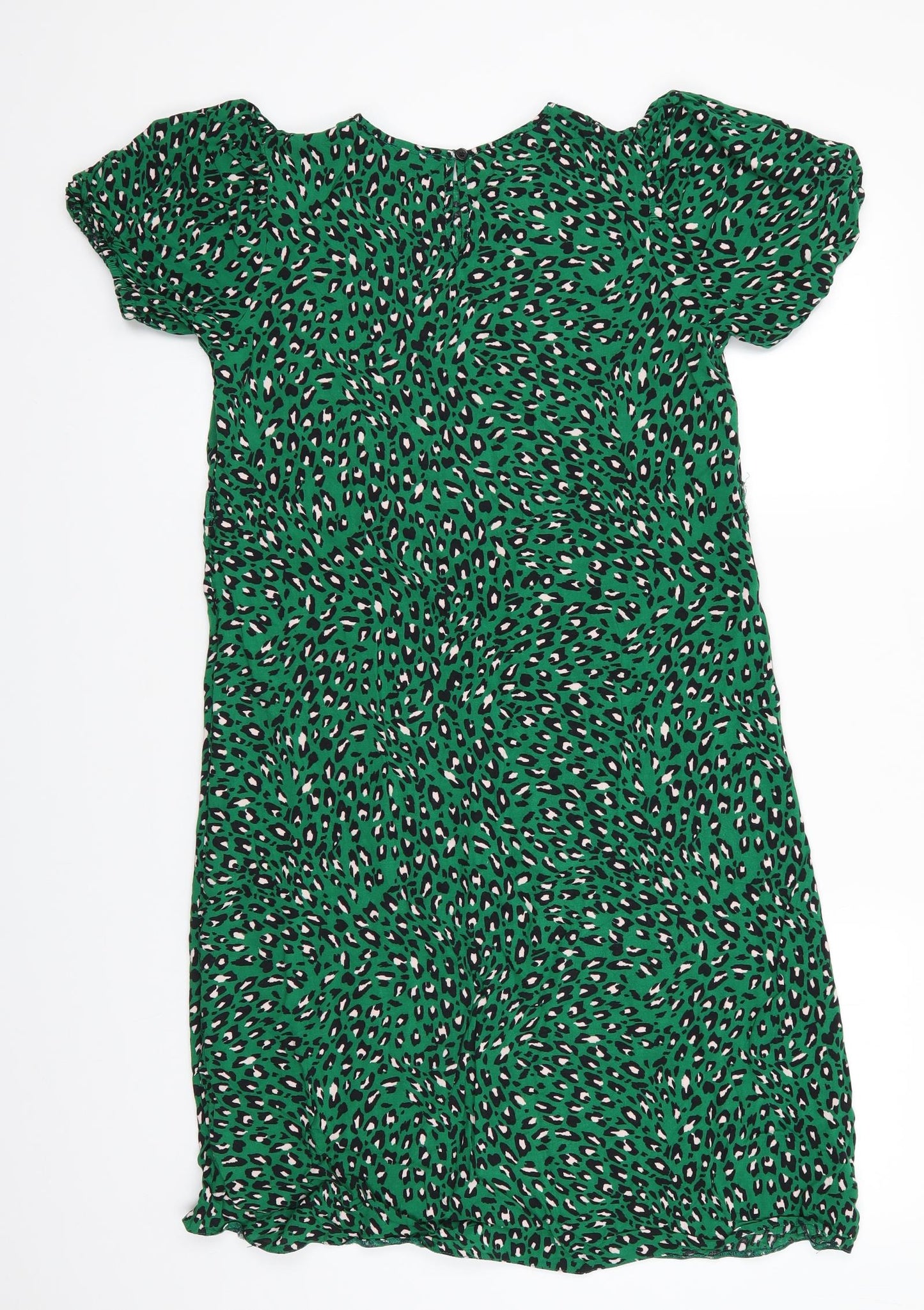 Papaya Womens Green Animal Print Viscose A-Line  Size 10  Round Neck  - Green Black Ivory Elasticed sleeves