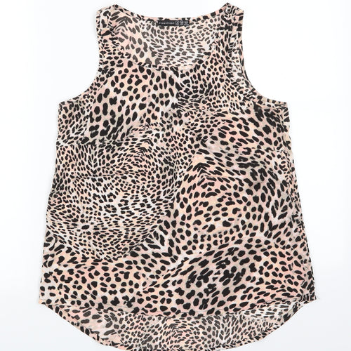 Atmosphere Womens Pink Animal Print  Basic Button-Up Size 8 Round Neck - Pale Peach Green shades black print