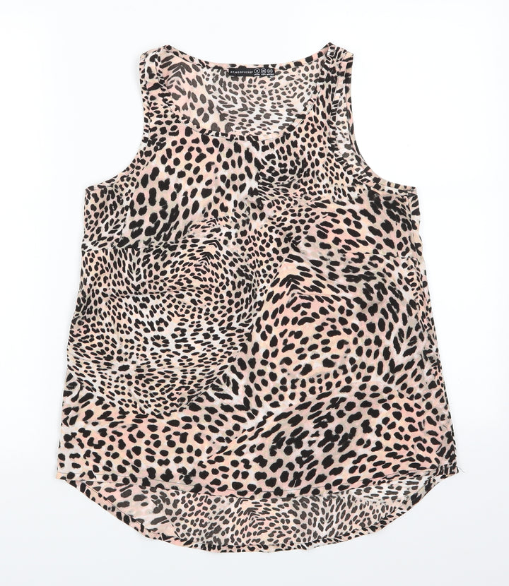 Atmosphere Womens Pink Animal Print  Basic Button-Up Size 8 Round Neck - Pale Peach Green shades black print