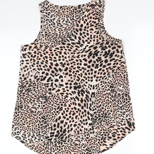 Atmosphere Womens Pink Animal Print  Basic Button-Up Size 8 Round Neck - Pale Peach Green shades black print