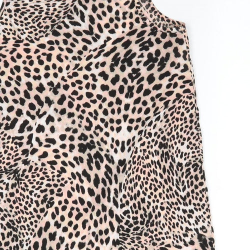 Atmosphere Womens Pink Animal Print  Basic Button-Up Size 8 Round Neck - Pale Peach Green shades black print