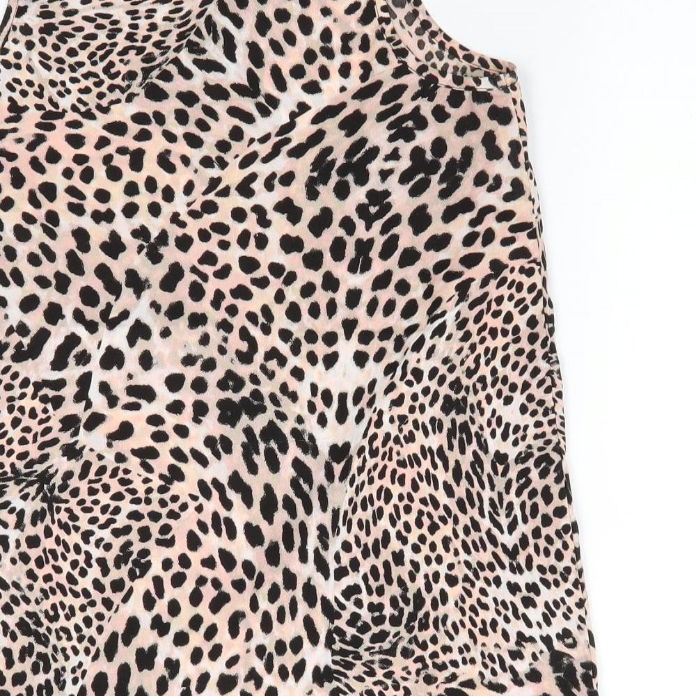 Atmosphere Womens Pink Animal Print  Basic Button-Up Size 8 Round Neck - Pale Peach Green shades black print