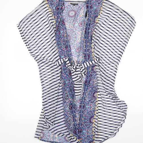 Warehouse Womens Blue Geometric Polyester Wrap Dress  Size M  V-Neck  - Beach Wrap