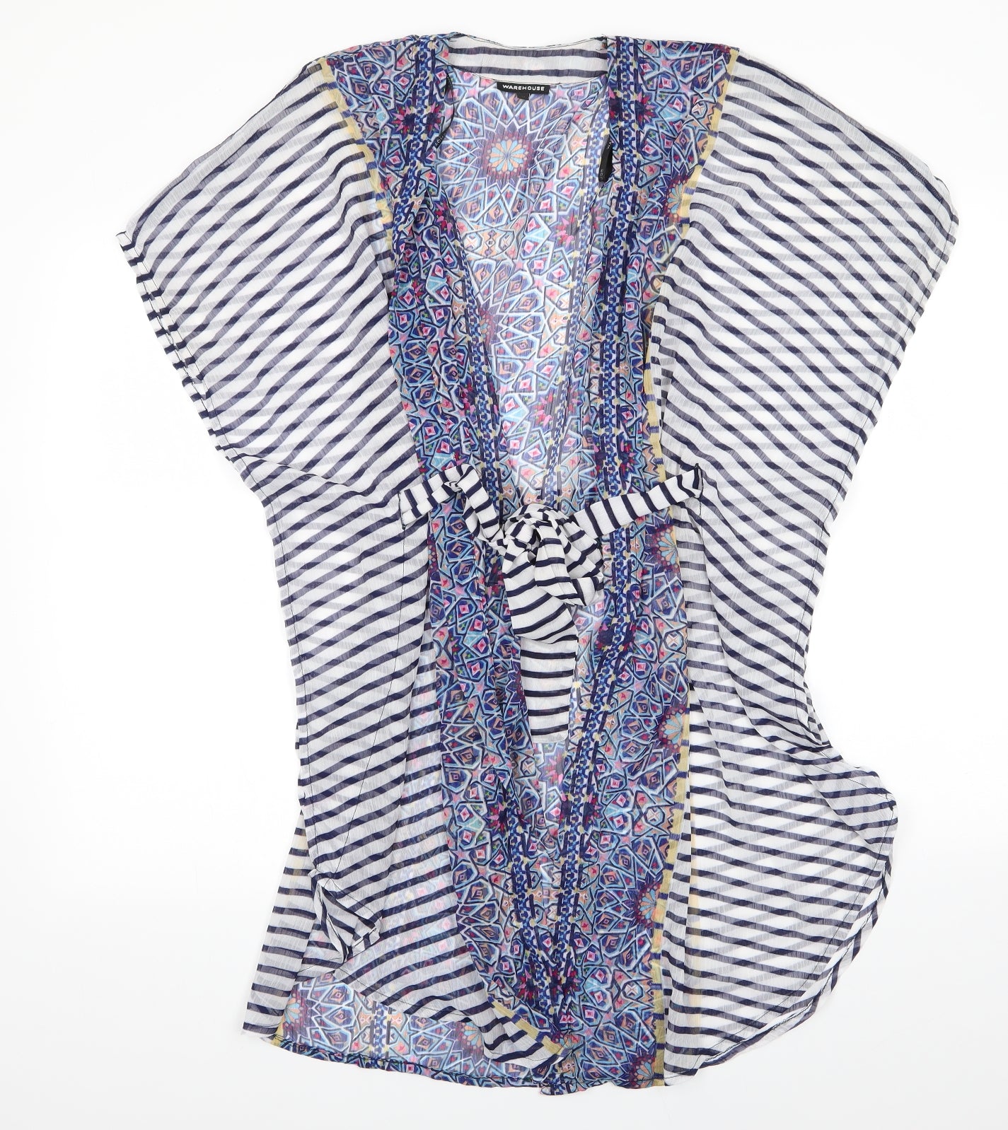 Warehouse Womens Blue Geometric Polyester Wrap Dress  Size M  V-Neck  - Beach Wrap