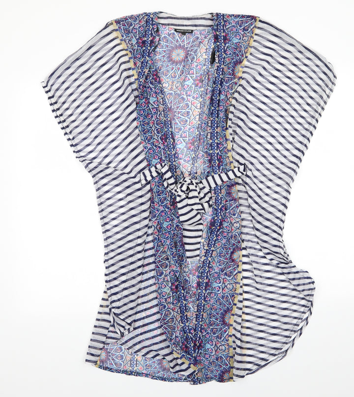 Warehouse Womens Blue Geometric Polyester Wrap Dress  Size M  V-Neck  - Beach Wrap