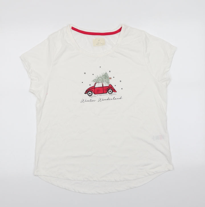 Time To Dream Womens Ivory Solid Polyester Pyjama Top Size M - Winter Wonderland Christmas